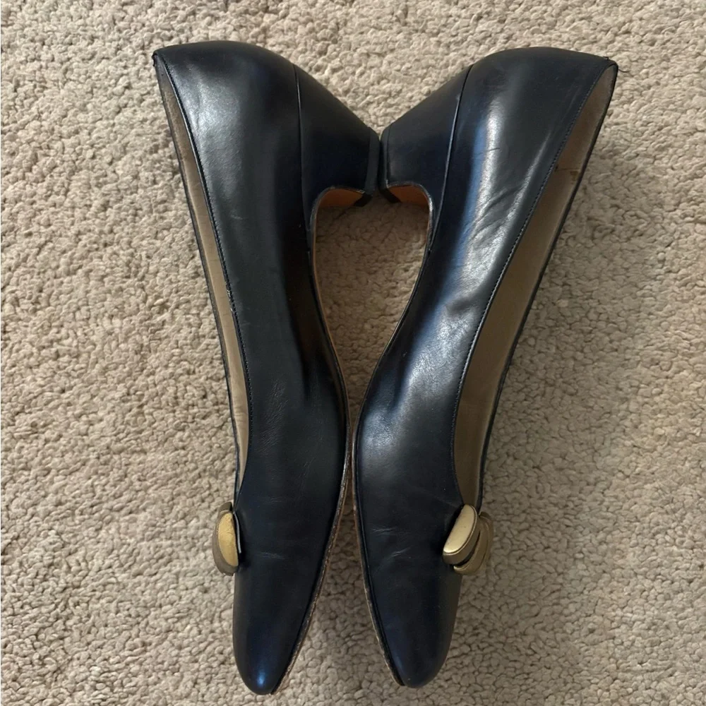 Salvatore Ferragamo Black Leather Low Pumps with Gold Accents size 6.5 AA
